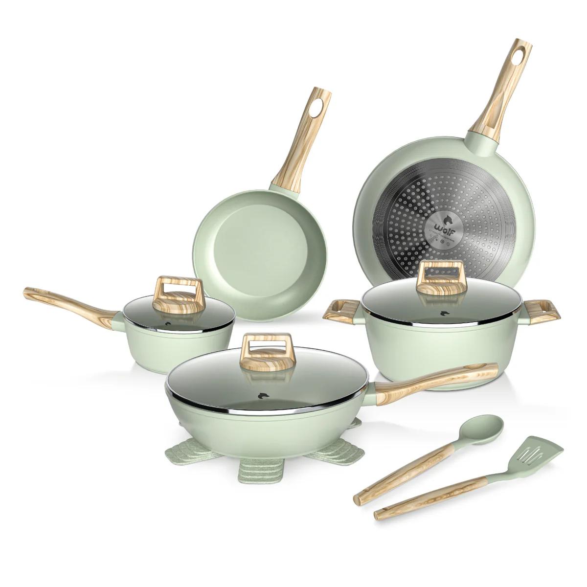 Batería Cocina 14Pzs Aluminio Forjado Antiadherente Flow Verde