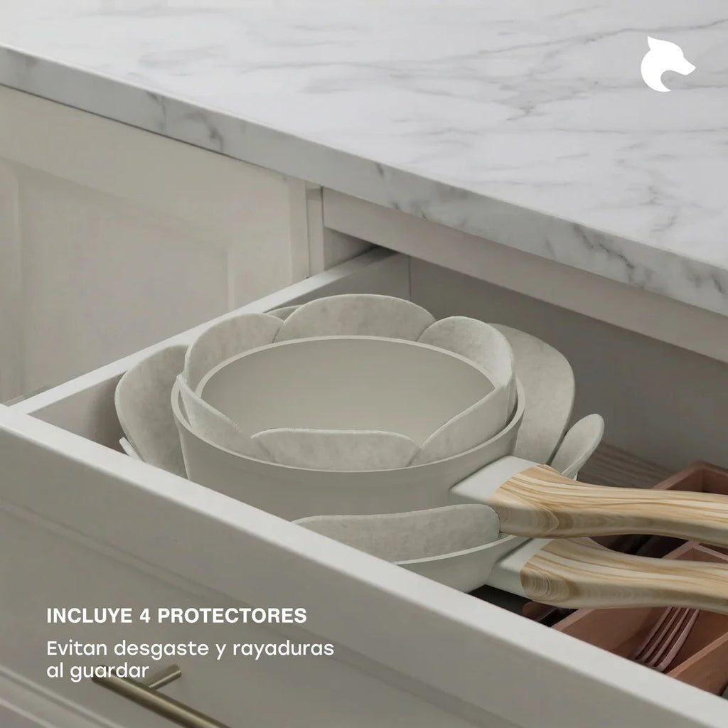 Bateria Cocina 14Pzs Aluminio Forjado Antiadherente Flow Beige