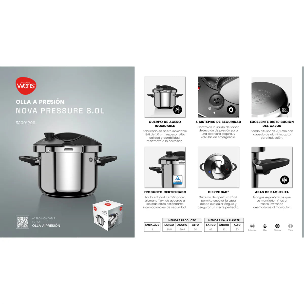 Olla a Presión de Acero inoxidable 8L Nova Pressure Wens