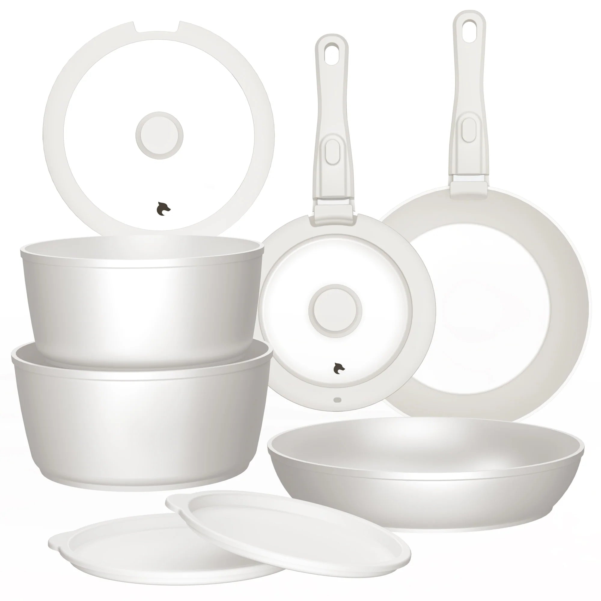 Batería de Cocina 11 Piezas Aluminio Forjado Snap-On White