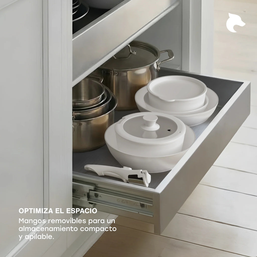 Batería de Cocina 11 Piezas Aluminio Forjado Snap-On White