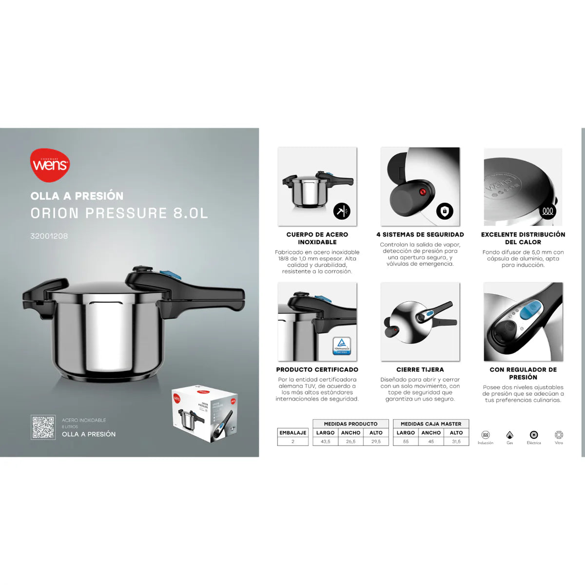 Olla a Presión de Acero Inoxidable 8Ltrs Orion Pressure Wens
