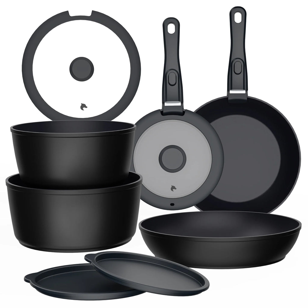Batería de Cocina 11 Piezas Aluminio Forjado Snap-On Black