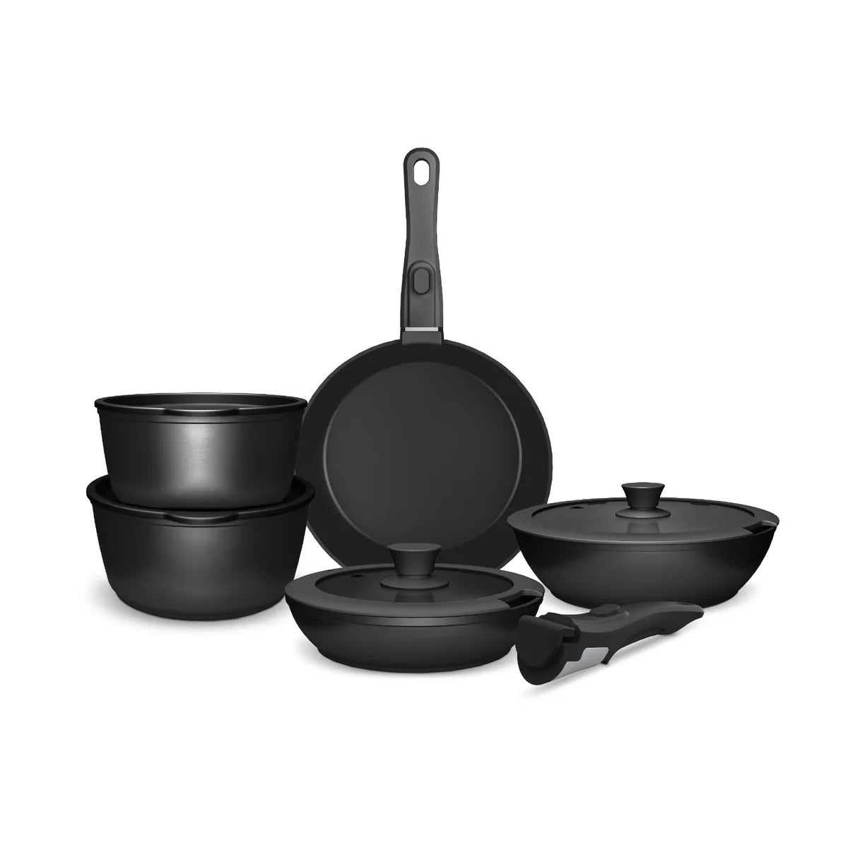 Batería de Cocina 11 Piezas Aluminio Forjado Snap-On Black
