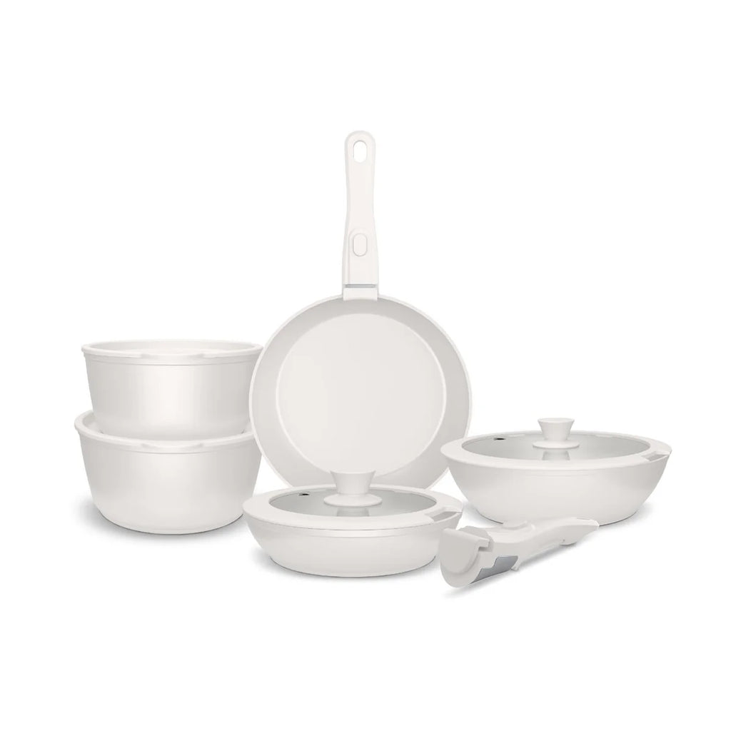 Batería de Cocina 11 Piezas Aluminio Forjado Snap-On White
